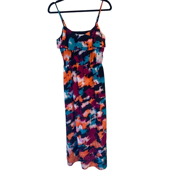 LOFT Dresses & Skirts - Loft Spaghetti Strap Ruffle Detail Multicolor Maxi Dress Petite Women’s Size 6